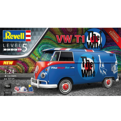 Revell VW T1 The Who Limited Edition 1:24 scale model kit with authentic band decals, paints, glue and detailed parts.