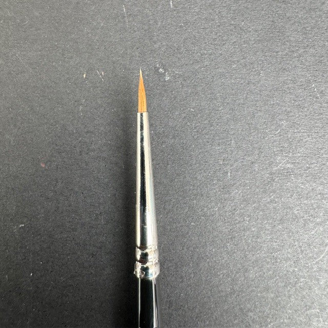 Rosemary & Co Series 363 Kolinsky Sable 2. Small paintbrush with a silver ferrule on a gray background