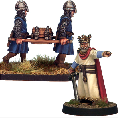 Royal Retinue miniatures set by Crooked Dice features three detailed white metal miniatures, ideal for tabletop RPGs, provided unpainted and requiring assembly.