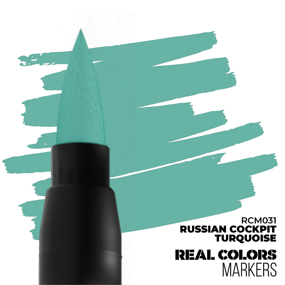 Russian Cockpit Turquoise RC Marker by AK Interactive, fast-drying acrylic paint pen with matte finish for vibrant turquoise tones and detailed accents on miniatures and models.