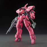 A pink and gray mecha action fig...