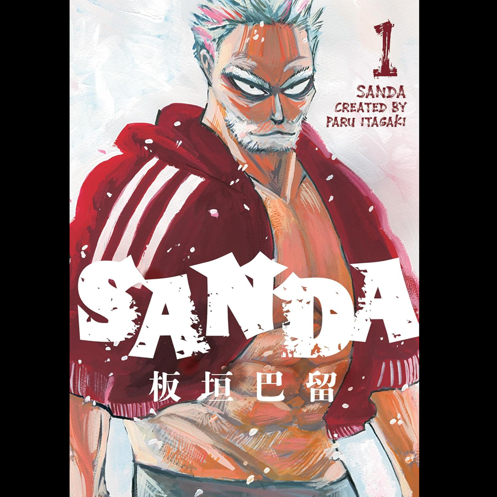 Manga book cover featuring a character in a red outfit with 'SANDA' branding.