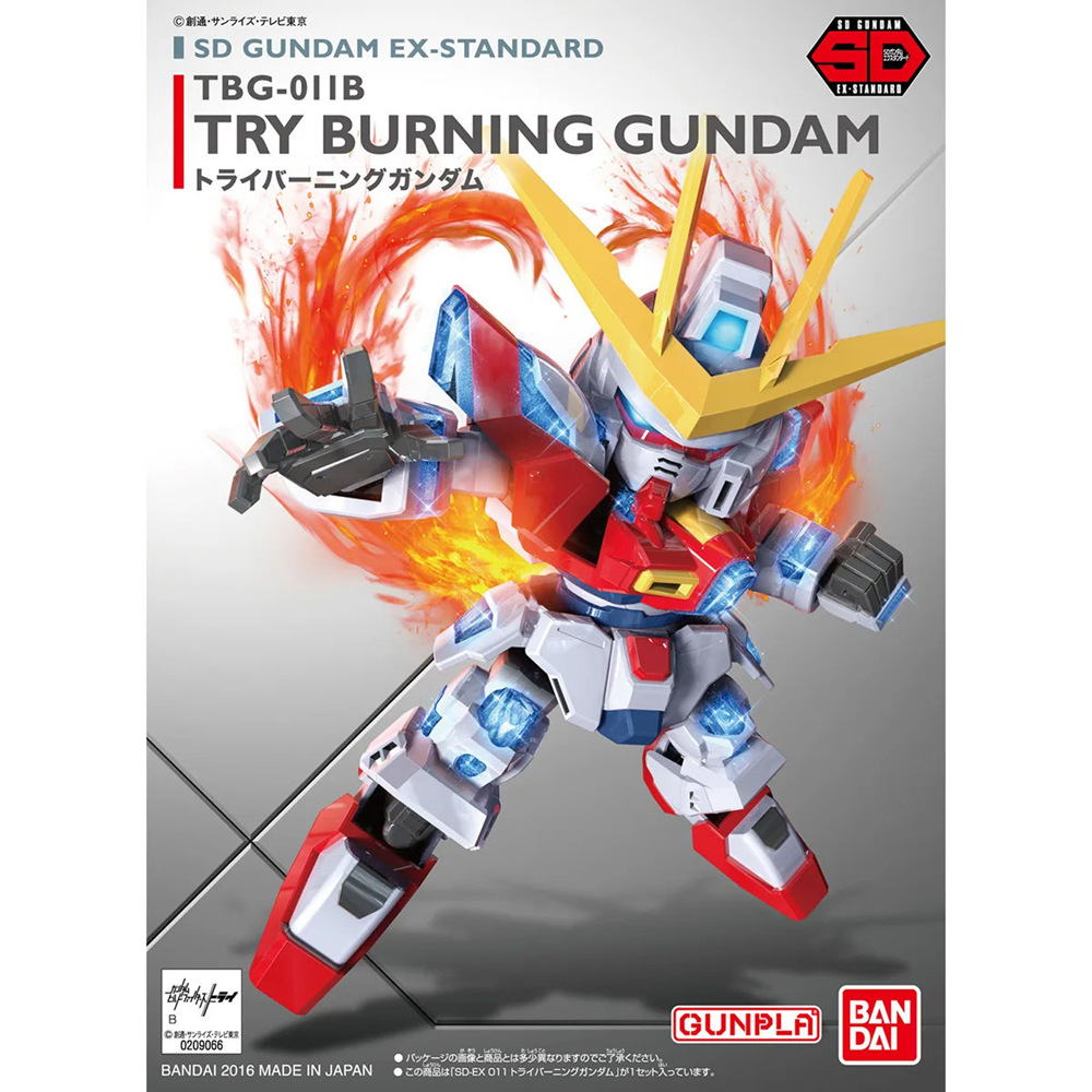 Model kit packaging of Try Burning Gundam by Bandai. SD Gundam Ex-Standard Try Burning Gundam