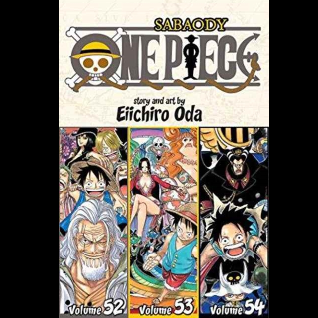 Sabaody One Piece Omnibus Edition 18 by Eiichiro Oda which contains volumes 52,53&54. Stopping by the Sabaody Archipelago to get an expert varnish on their ship, the Thousand Sunny, Luffy and his Straw Hat crew run into trouble when they bristle at the local slave trade