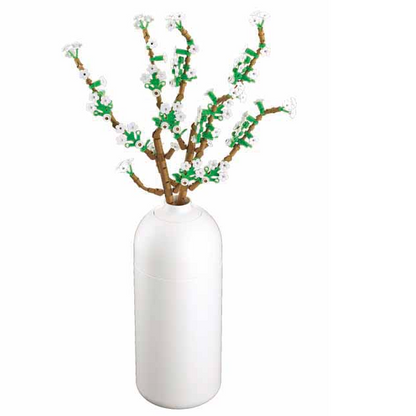 White vase with decorative branches on a white background. Sluban  Fontanesia  brick kit
