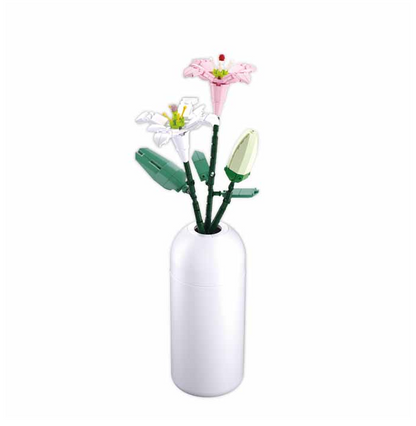 White vase with artificial flowers on a white background. Sluban Lily 