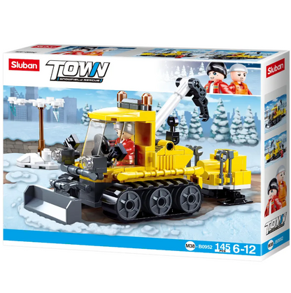 Sluban Town series toy set packaging with a snow removal vehicle model. Sluban Snowfield Rescue Vehicle brick kit