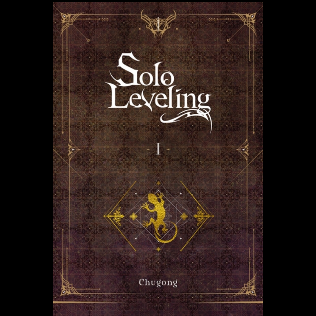 Solo Leveling, Vol. 1 (Novel). Book cover titled 'Solo Leveling' with decorative elements on a dark background
