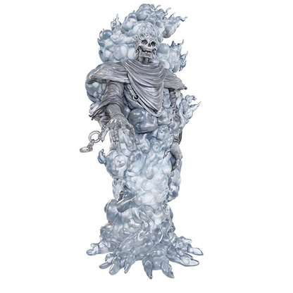 Semi-transparent unpainted miniature of a Spectral Cloud from D&D Nolzur's Marvelous Miniatures (Wave 23). Features swirling mist and skeletal details.