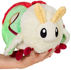 Plush toy resembling a caterpillar held in a hand. Squishable Luna Moth