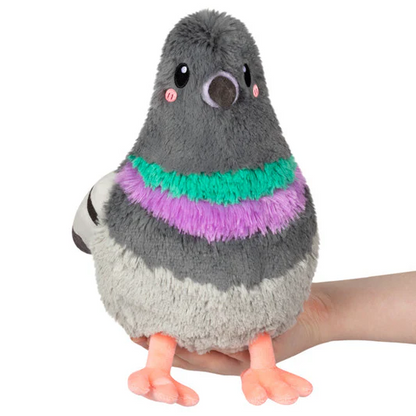 Plush toy pigeon with colourful chest on a white background. Squishable Pigeon 