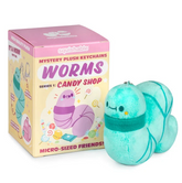 A turquoise plush worm keychain ...