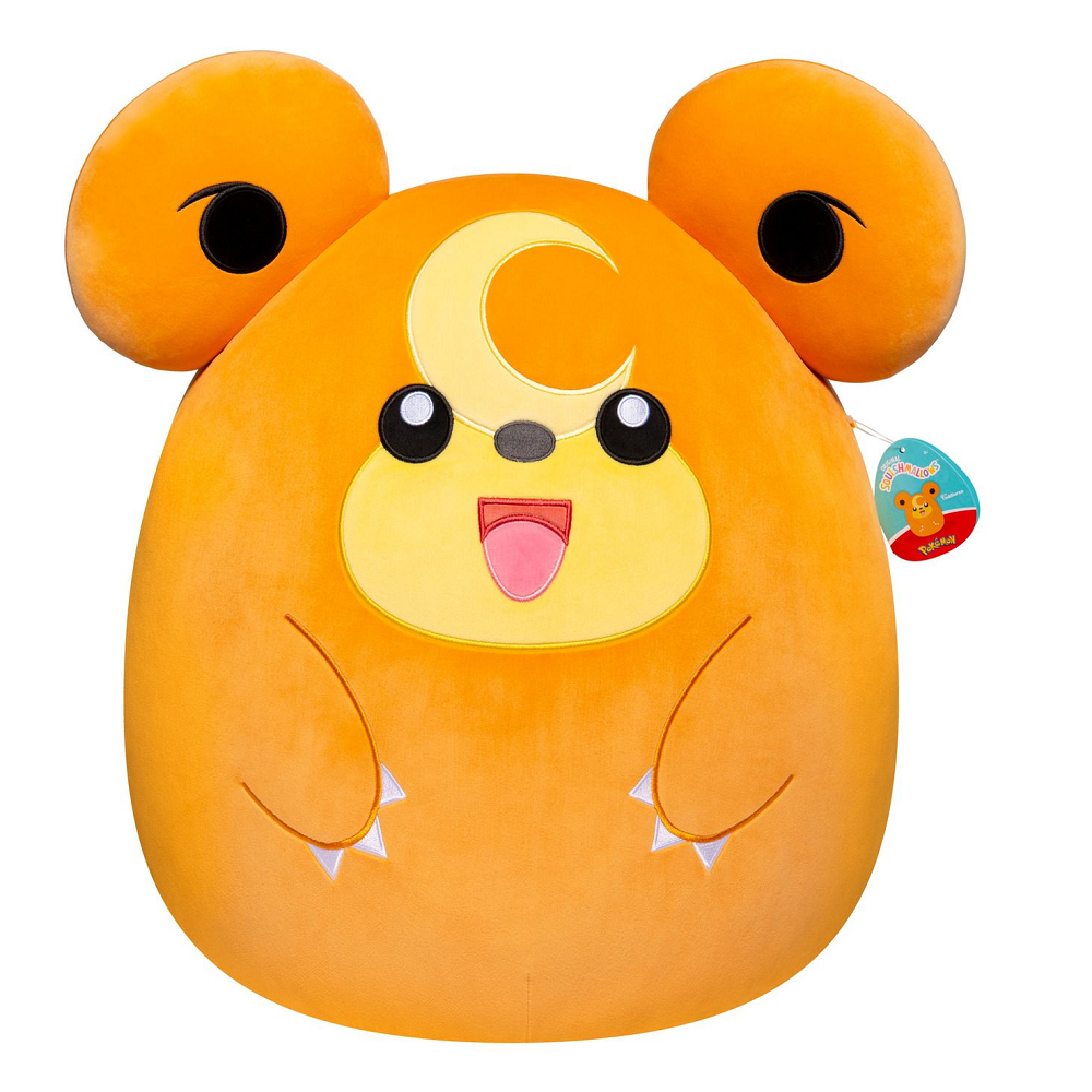 Squishmallows Teddiursa. Plush toy with a round body, large ears, and a smiling face on a white background