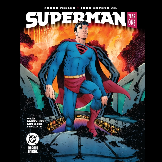 Superman: Year One cover featuring dynamic artwork of Superman in his early days, showcasing his iconic costume and a dramatic backdrop that highlights his journey.