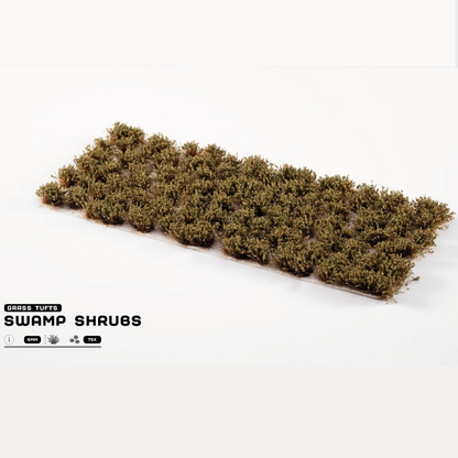 Swamp Shrubs by Gamers Grass. Model swamp shrubs on a white background with 'Grass Tufts' branding.