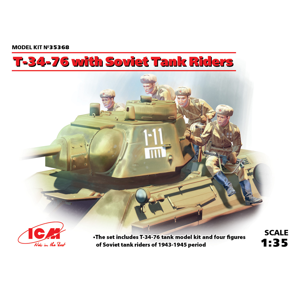 T-34-76 with Soviet tank riders 1:35 scale WWII Eastern Front plastic model kit