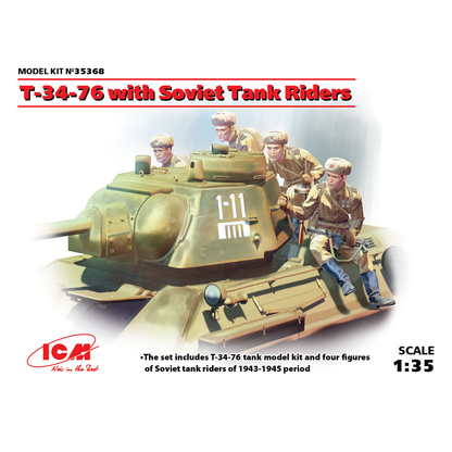 T-34-76 with Soviet tank riders 1:35 scale WWII Eastern Front plastic model kit