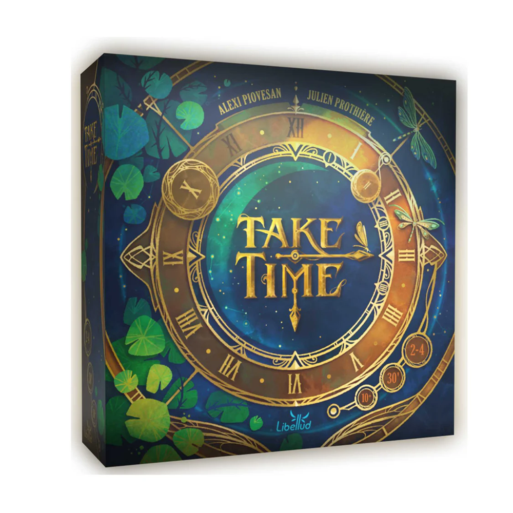 Take Time cooperative card game for 2 to 4 players with clock mechanic strategy gameplay