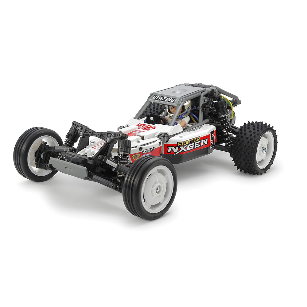 Tamiya Fighter Nxgen 1/10 scale R/C car kit with DT-04 chassis, selectable wheelbase, 4-wheel independent suspension, and torque-tuned motor.