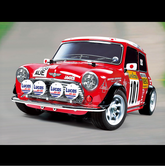 A red vintage Mini Cooper rally ...