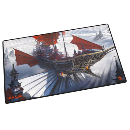 Tarkir: Dragonstorm Mystic Monastery MTG Playmat . Decorative mouse pad with a ship design on a white background