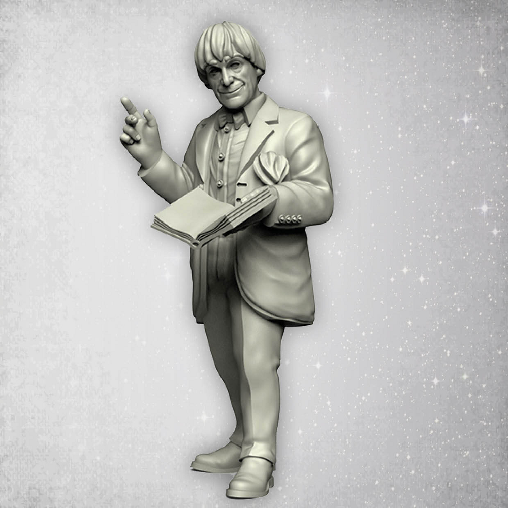 Temporal Traveller 2 by Crooked Dice. A wonderful miniature for any Dr Who fan representing a human man dressed in a suit with bowtie holding a book making a great edition to your RPGs and tabletop gaming