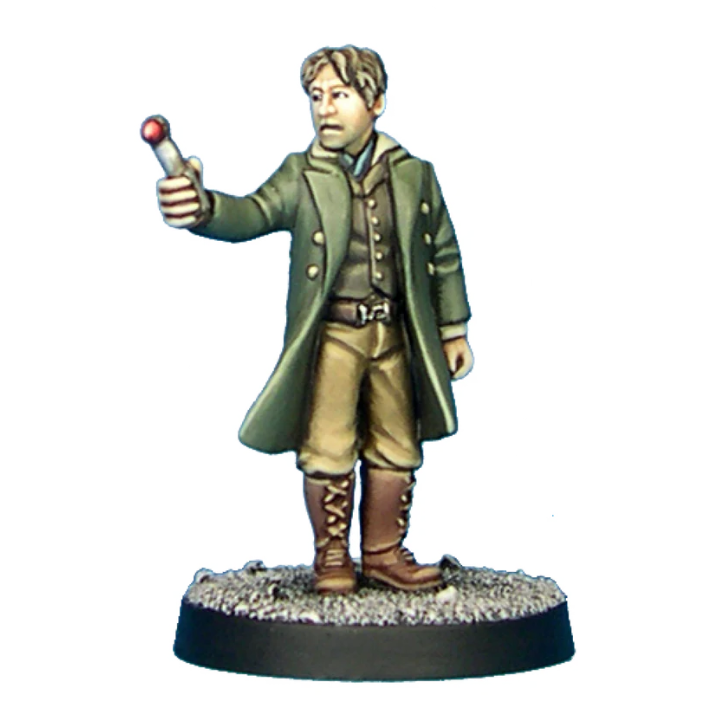 Temporal Traveller 8 by Crooked Dice, a white metal 28mm scale miniatures for your tabletop games representing a travelling doctor, doctor who? well he could certainly be. Wearing a long coat and laced up boots this gentleman would make a great edition to your tabletop