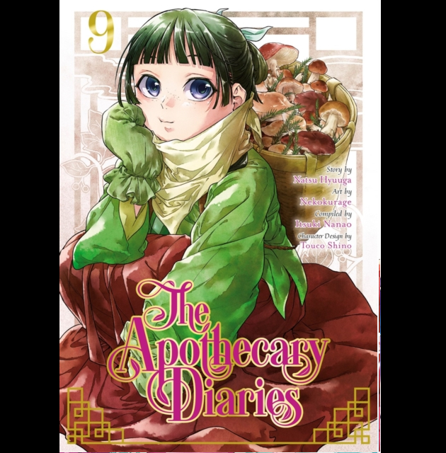 Cover of 'The Apothecary Diaries' with a character holding a basket of food. The Apothecary Diaries Volume 9 manga paperback by Natsu Hyuuga Itsuki Nanao historical mystery graphic novel cover art