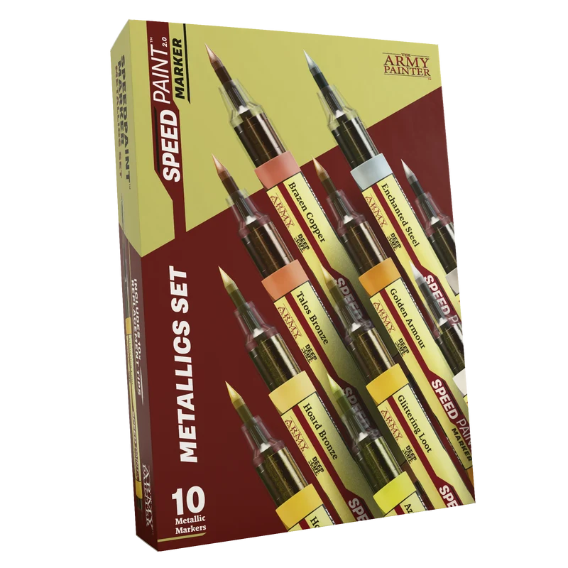 The Army Painter Speedpaint Marker Metallics Set with 10 metallic miniature painting markers