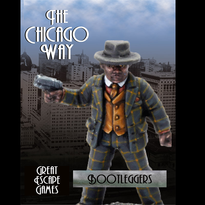 The Chicago Way Bootleggers Miniatures. Boxed set with 7 unpainted 28mm metal figures, rules leaflet, and action cards. Perfect for skirmish wargaming