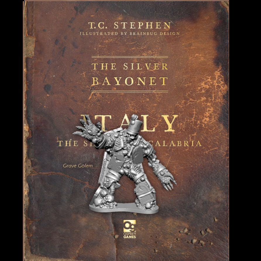 Unpainted Grave Golem TSB046 miniature for The Silver Bayonet. Features fused headstone, mausoleum, and sarcophagi details. Requires cleaning and painting.