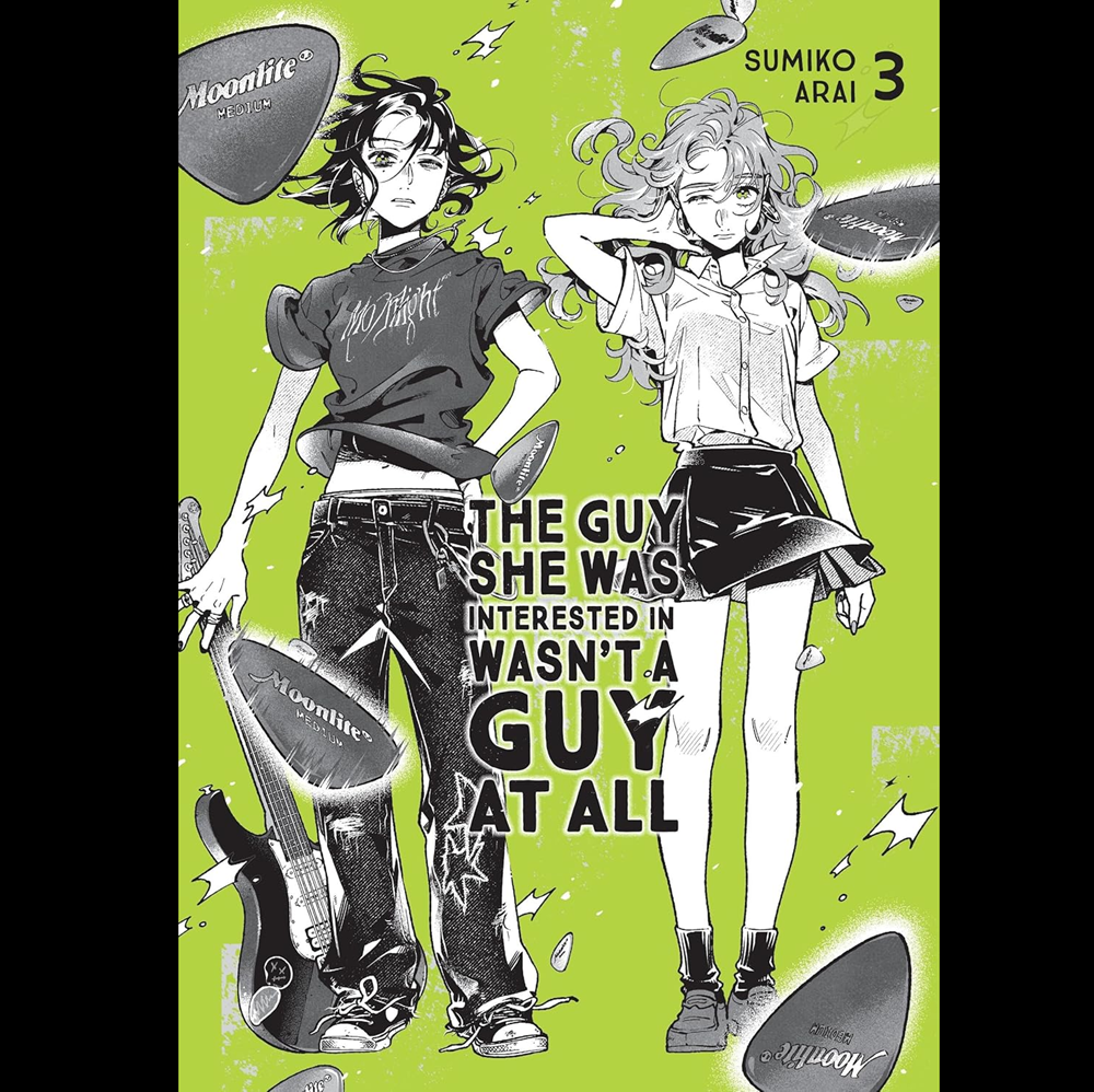 The Guy She Was Interested In Wasn't a Guy at All Vol 3 manga paperback by Sumiko Arai. Manga book cover with two characters and text on a green background