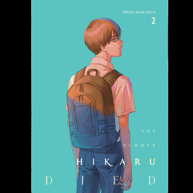 Book cover with an illustration of a person wearing a backpack on a teal background. The Summer Hikaru Died, Vol. 2
