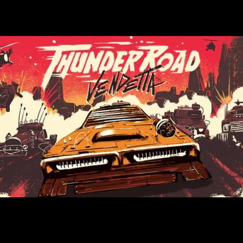 Thunder Road Vendetta board game with car miniatures road tiles dice and tokens
