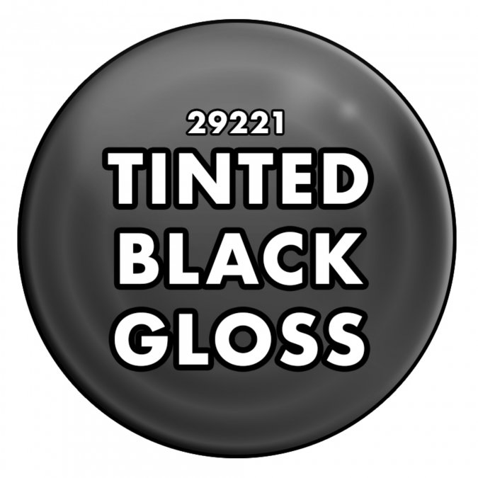 A ½ oz dropper bottle of Tinted Black Gloss 29221 from Reaper Miniatures. Provides deep, glossy black finish with smooth application and excellent flow