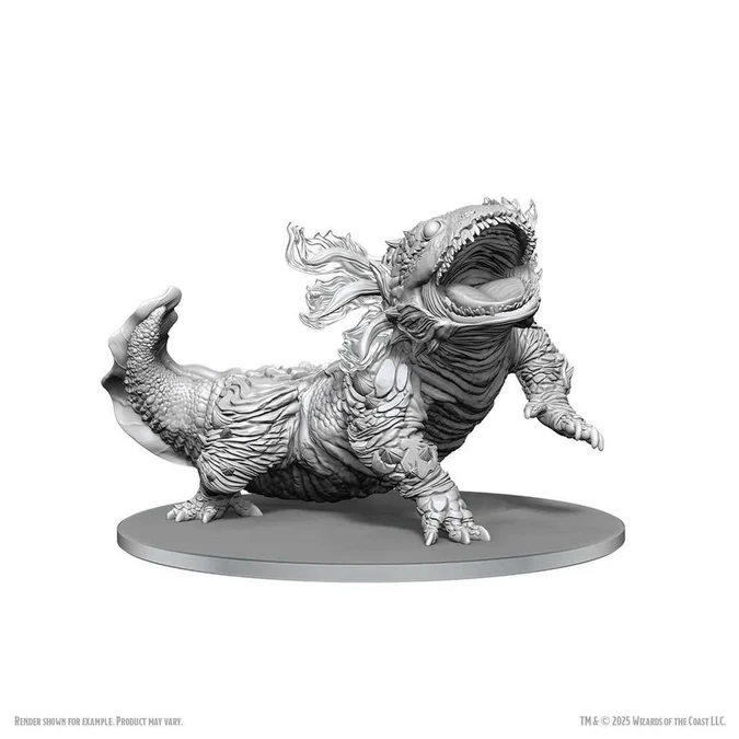 Unpainted fantasy creature figurine on a white background. Tlexolotl Wizkids D&D Nolzur's Marvelous Miniatures