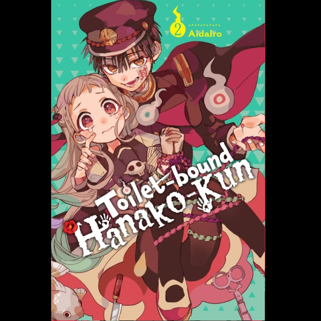 A colorful illustrated book or comic cover featuring two anime-style characters in a bathroom-themed outfit, with the title text 'Toilet-bound Hanako-Kun' across the front and the publisher mark 'Aidalto' at the top right. Toilet-bound Hanako-kun, Vol. 2