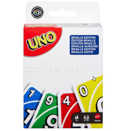 UNO Braille accessible card game with 112 Braille cards for 2-10 players
