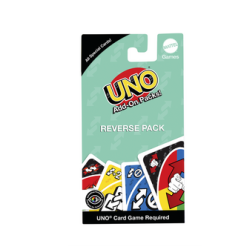 UNO Match Rock! Reverse Pack card game in its original hanging card packaging, featuring a mint green background with colourful card illustrations at the bottom. UNO Reverse Pack - Add-On Pack Card Game Expansion for Classic UNO