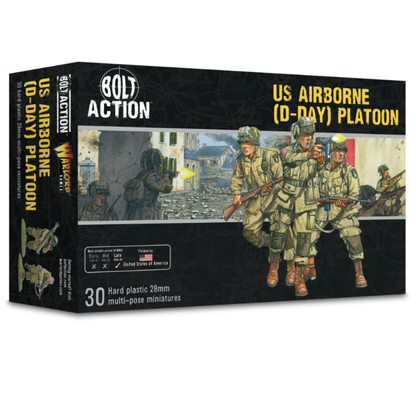 US Airborne (D-Day) Platoon. Assemble 30 dynamic WWII paratroopers in 28mm scale with a wide variety of weapons, poses, and iconic D-Day details. Unpainted.
