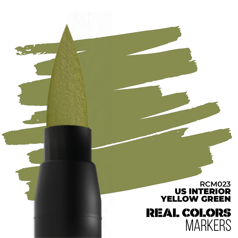 US Interior Yellow Green RC Marker by AK Interactive, fast-drying acrylic paint pen with matte finish for interior tones and detailed accents on miniatures and models.