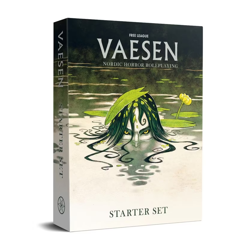 Free League Vaesen Nordic Horror RPG Starter Set box with maps dice and player materials