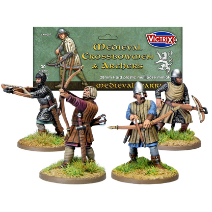 Victrix Medieval Crossbowmen & Archers 28mm hard plastic miniatures. 30 multipose figures for Crusades and medieval European wargames.