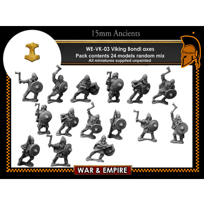 War & Empire Viking - Bondi Axes 15mm scale metal miniatures (WE-VK03), unpainted Viking infantry figures for historical wargames and dioramas.