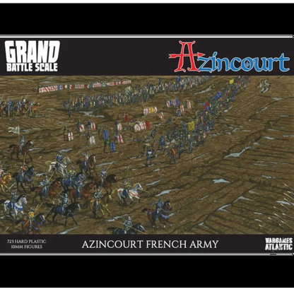 Wargames Atlantic Azincourt French Army hard plastic miniatures. 10mm grand battle scale set with knights, cavalry, crossbowmen, and bases.