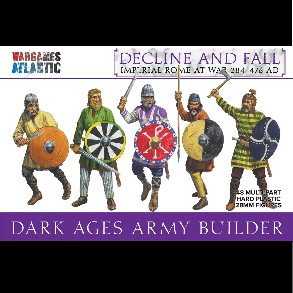 Wargames Atlantic Dark Ages Army Builder 28mm plastic miniatures unpainted – 48 warriors with spears, swords, and shields