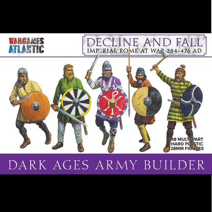 Wargames Atlantic Dark Ages Army Builder 28mm plastic miniatures unpainted – 48 warriors with spears, swords, and shields