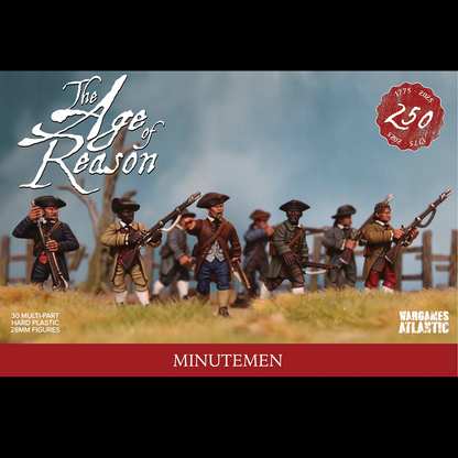Wargames Atlantic Minutemen 28mm The Age of Reason miniatures – 30 multi-part hard plastic American militia with muskets and head option