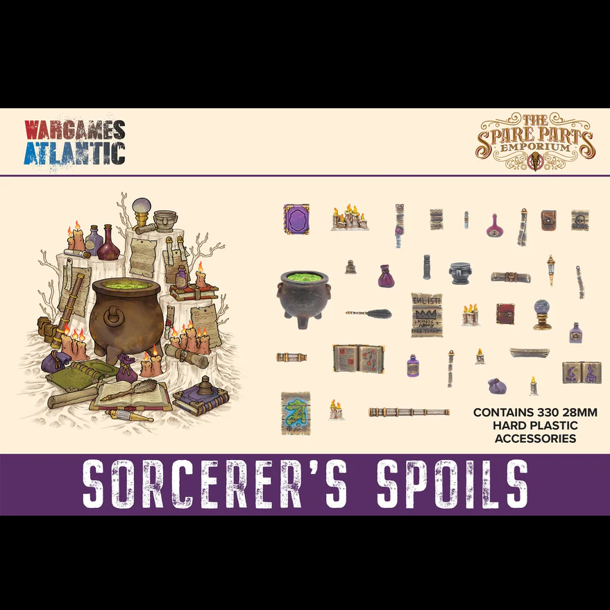 Sorcerer’s Spoils from Wargames Atlantic. 330 hard plastic 28mm magical accessories for miniatures, bases and dioramas
