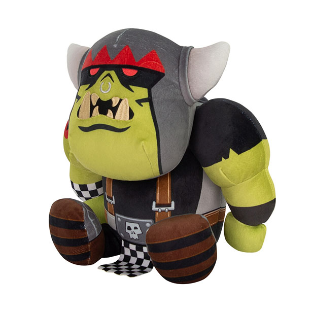 Plush toy with a green and gray design on a white background